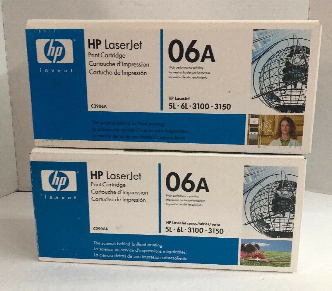 LOT OF 2 HP C3906A LaserJet 5L 6L 3100 3150 Print Cartridges Factory Sealed New