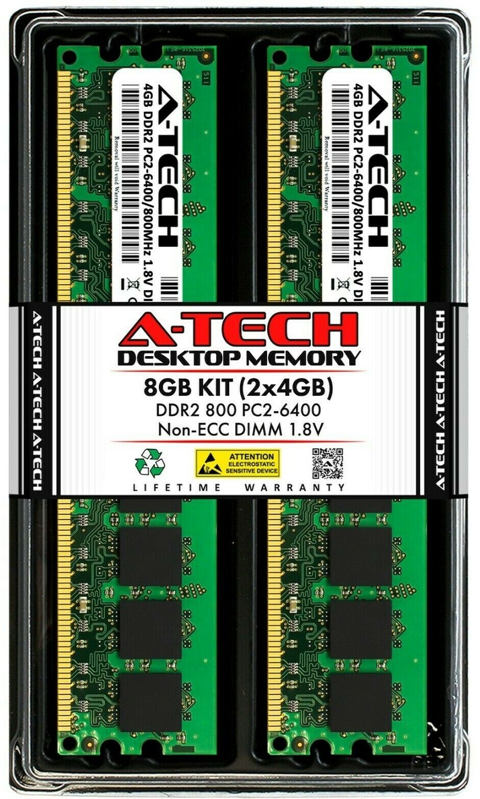 A-Tech 8GB 2 x 4GB PC2-6400 Desktop DDR2 800 MHz 240pin DIMM Memory RAM 8G 2x 4G