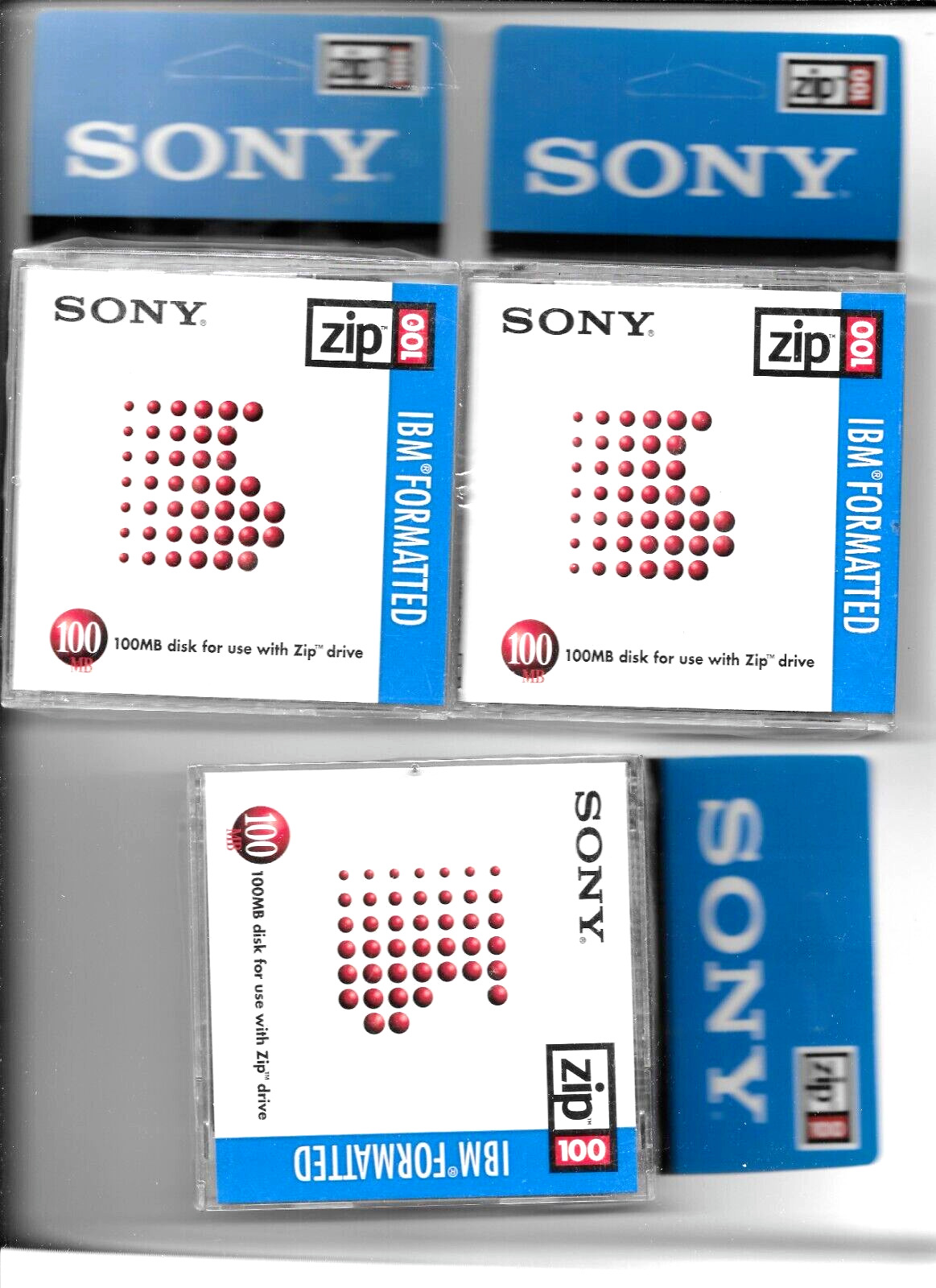 Sony  Zip Disks 100 MB Formatted for IBM, 3 Lot - New