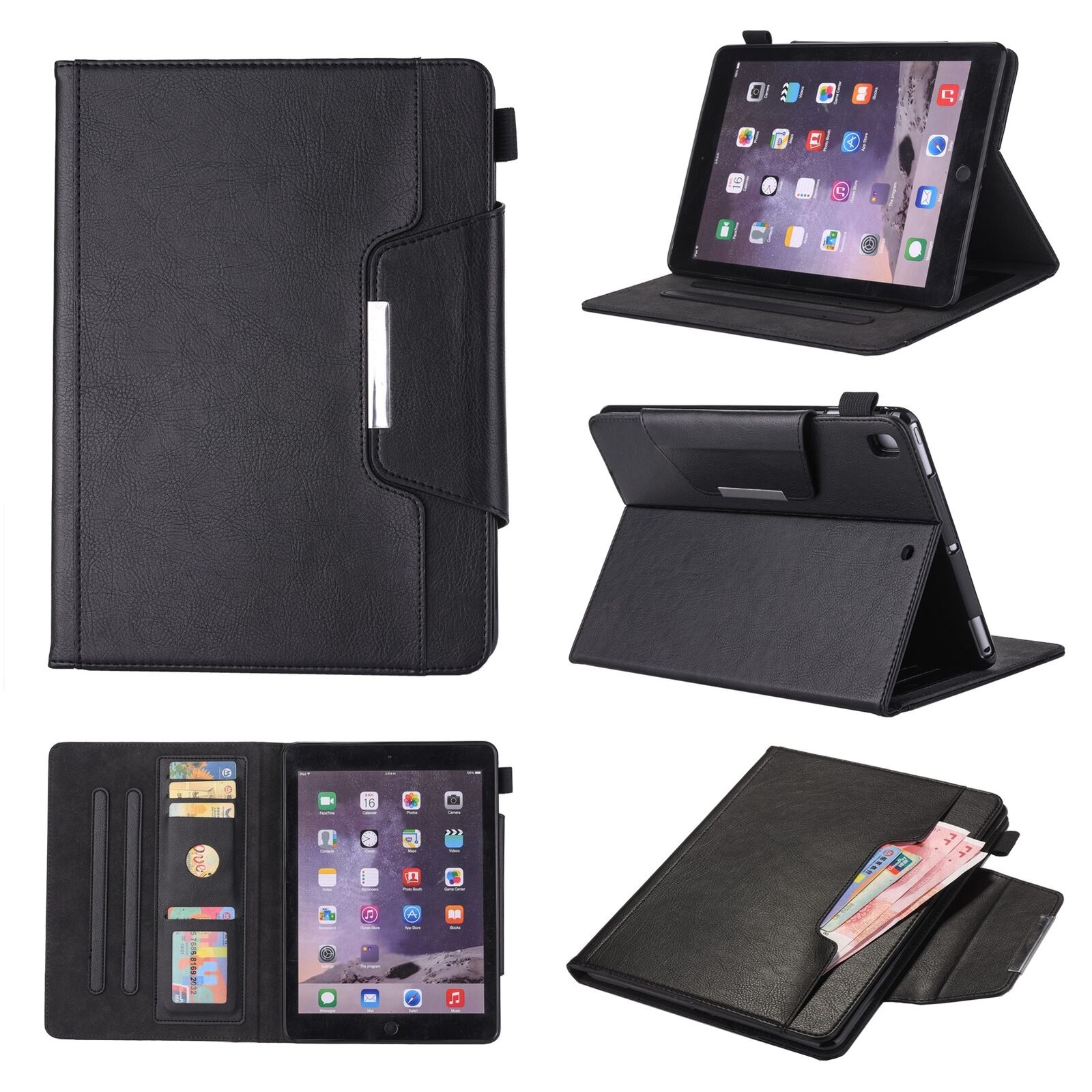 Pocket Wallet Case for iPad 5/6/7/8/9th Gen Mini 1/2/3/4/5/6 Air Pro Smart Cover