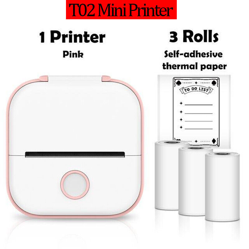 Phomemo T02 Mini Pocket Thermal Printer Wireless Bluetooth Maker+ 3 Rolls Paper