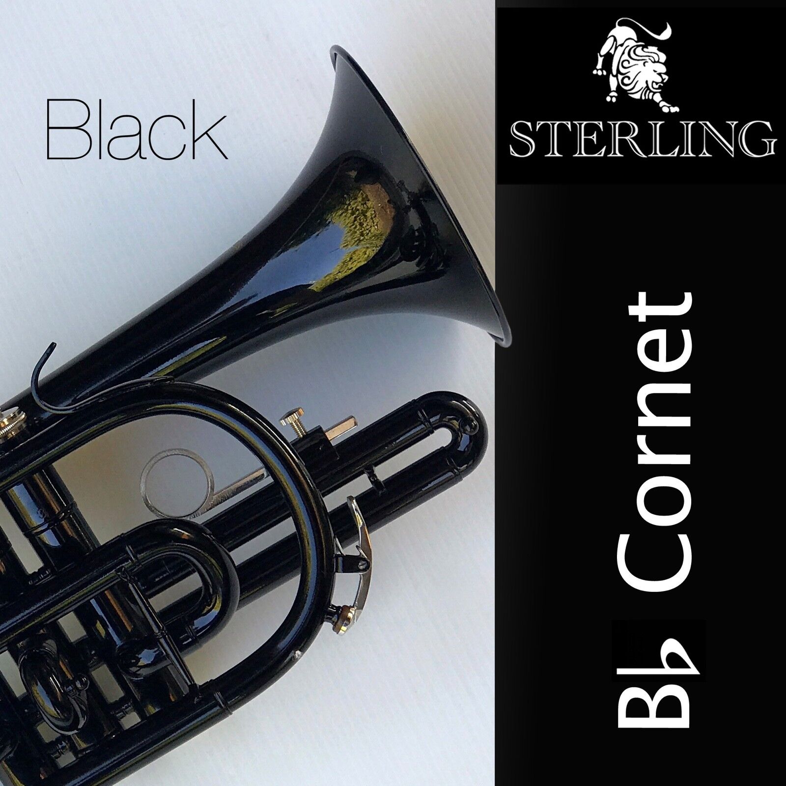BLACK Sterling Bb CORNET • With Case • BRAND NEW • Pro Quality • With Hard Case 