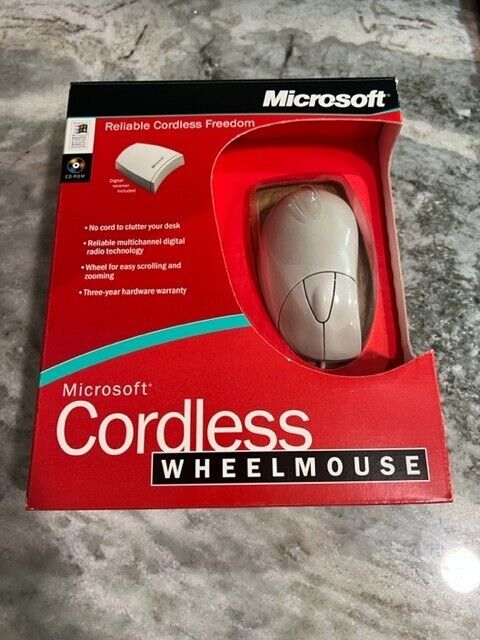 Vintage Microsoft Cordless Wheel Mouse Wireless Digital Receiver Included
