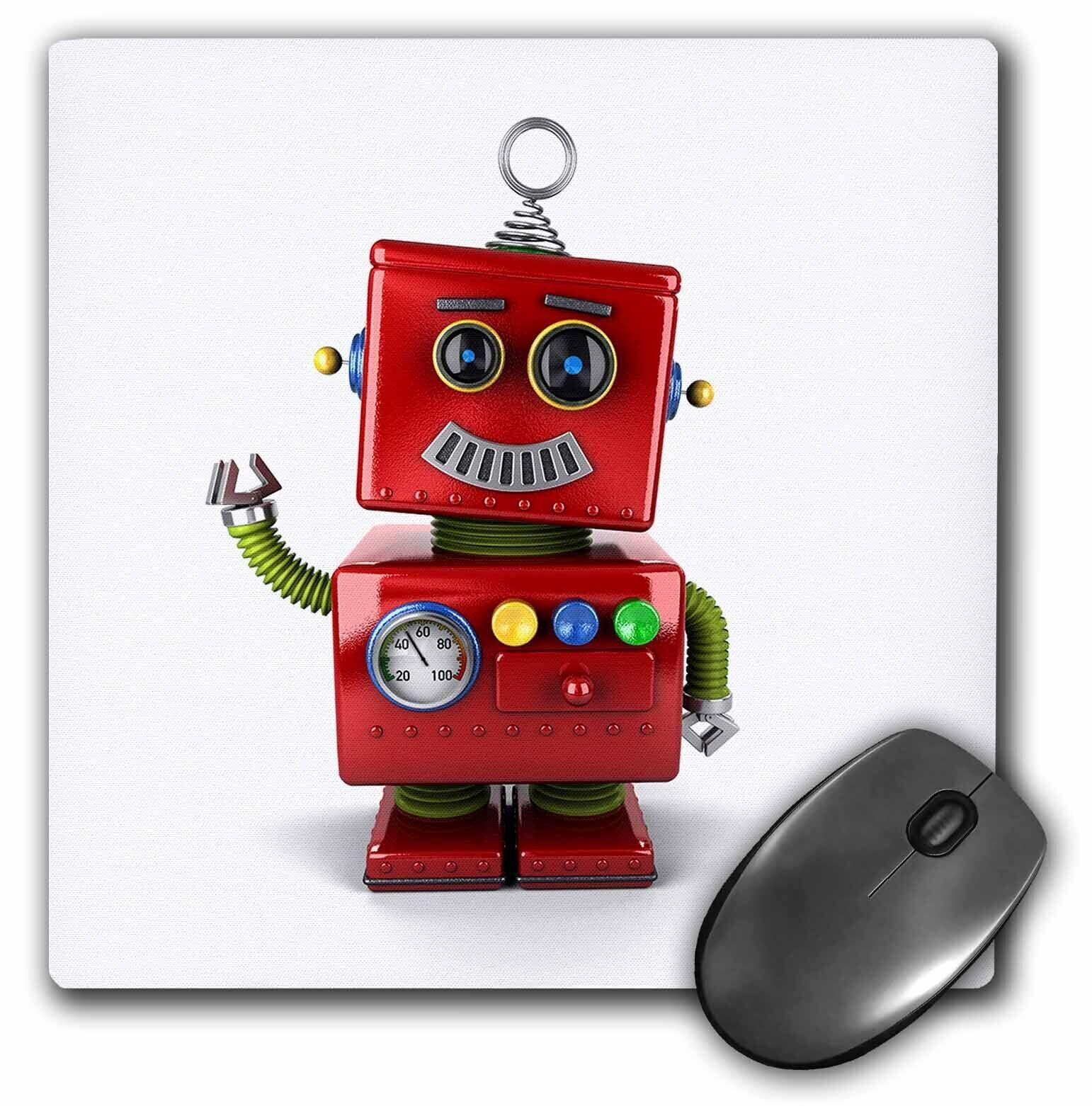 3dRose Smiling vintage toy robot waving hello cute funny MousePad