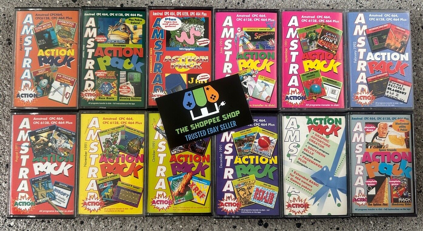 12 | Amstrad ACTION PACK Tape Cassette Retro Video Game 1990s | CPC 464 6128