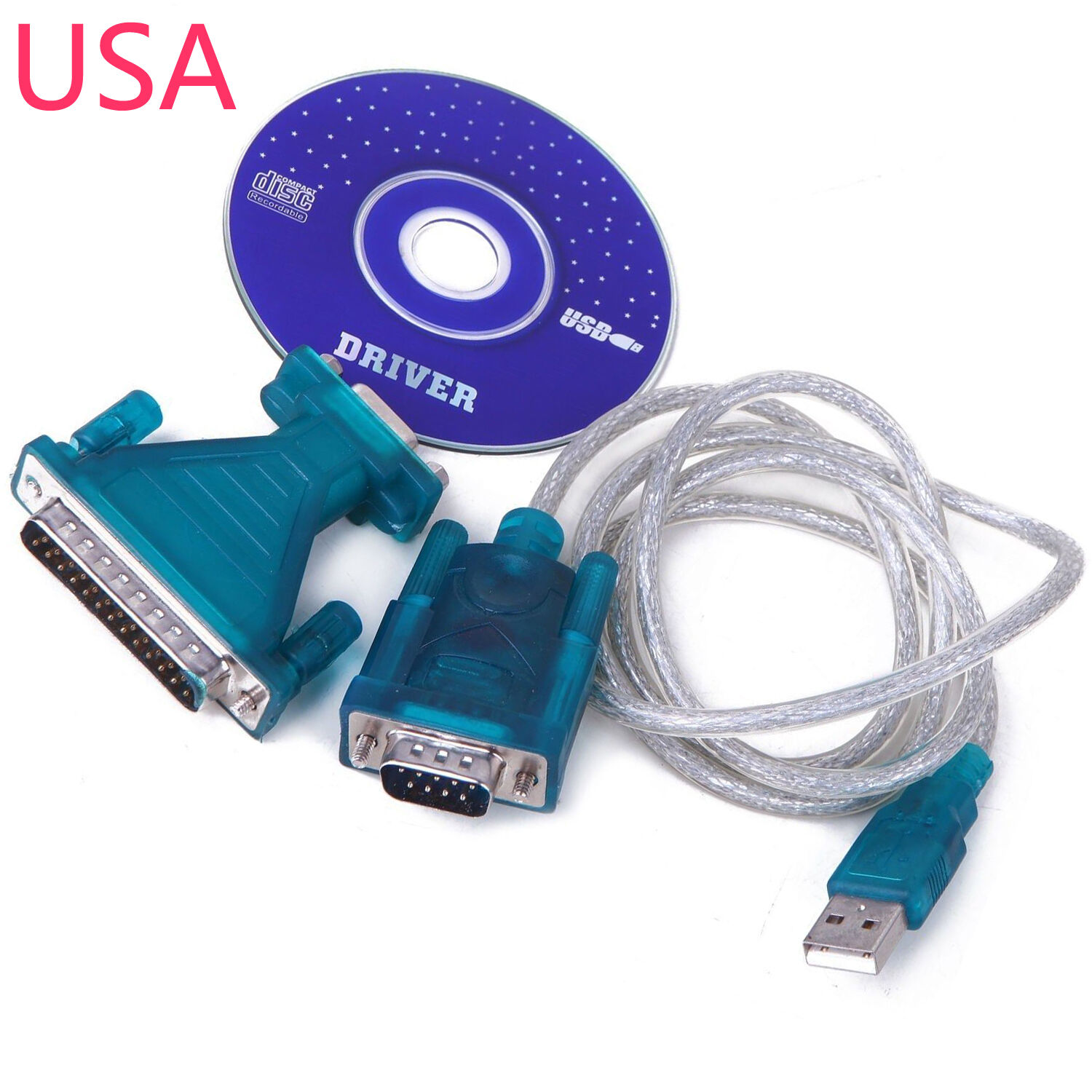 USB 2.0 to Serial DB 9 Pin RS232 Cable+ 25 Parallel Adapter Connector Windows 7