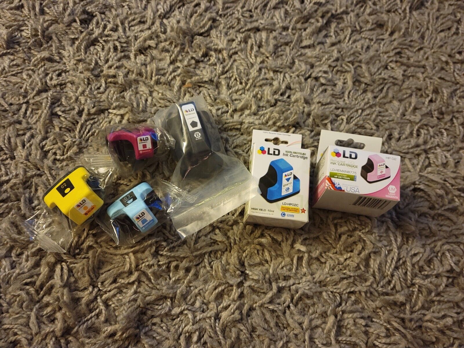 NEW LD Recycled Ink Cartridges for HP #02, Light Cyan & Light Magenta LOT