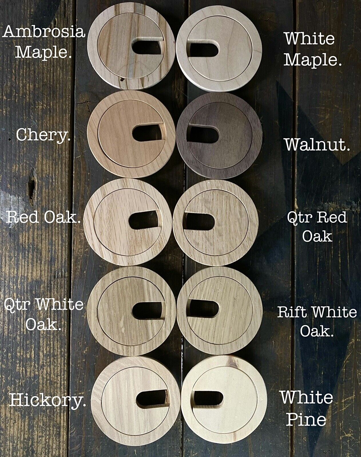 Wood Grommets 2  1/4” desk cable grommets hole Cover 11 Different Wood Species