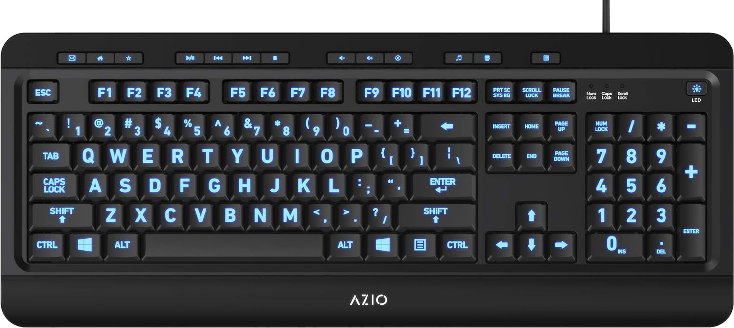 Azio Large Print Keyboard - USB Computer Keyboard with 3 Interchangeable Back...
