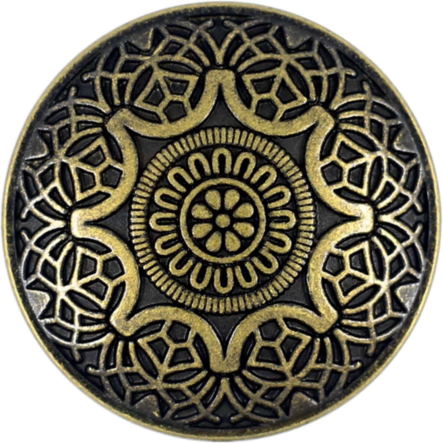 Bezelry 10 Pieces Arabesque Flower Metal Shank Buttons. 25mm (1 inch) (Antique B