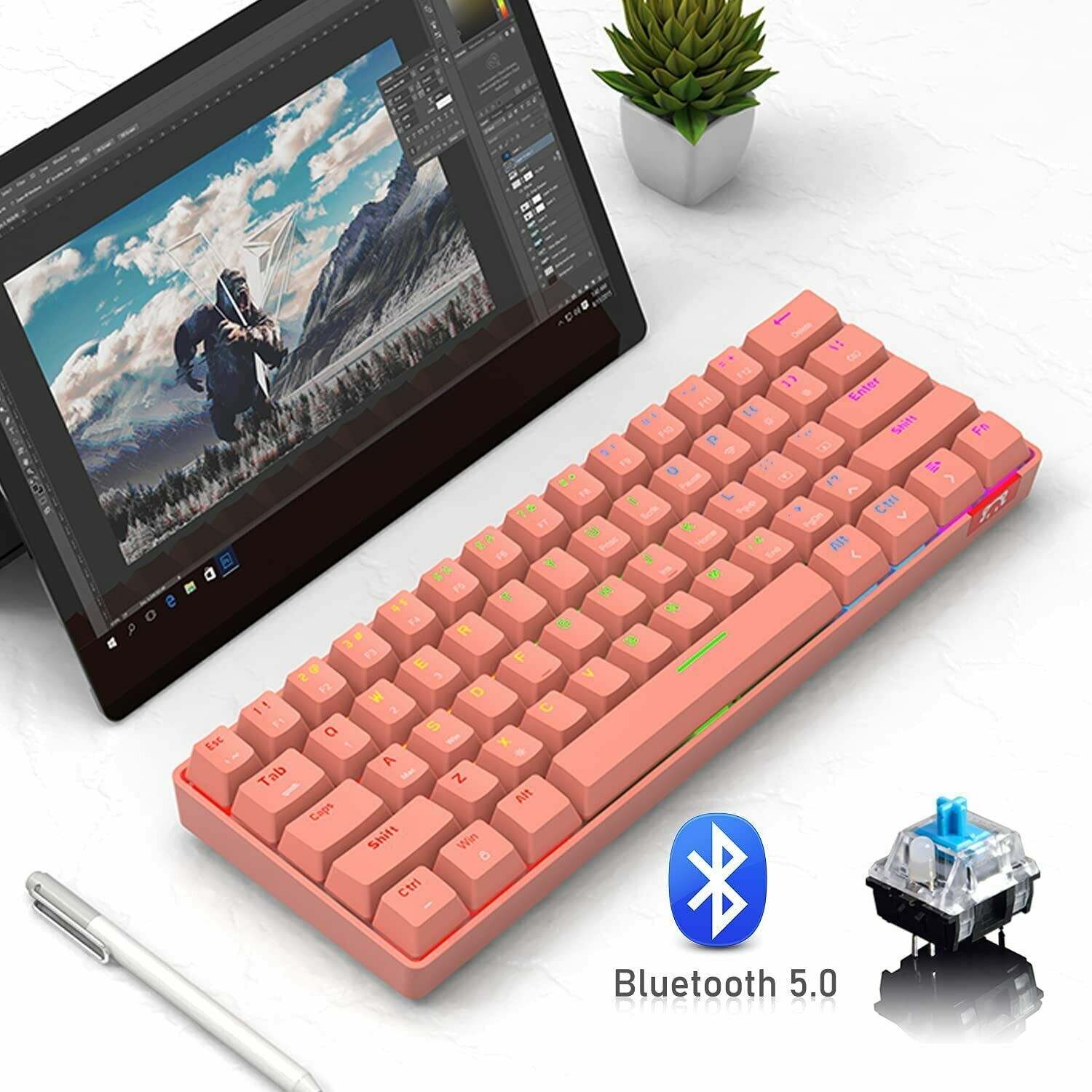 60% Bluetooth/Wireless/Wired Mechanical Keyboard RGB Backlit Type-C Programmable