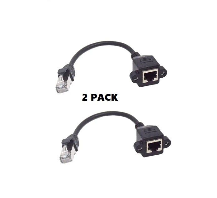 2Pack 1ft RJ45 Cable Male To Female Screw Panel Mount Ethernet LAN Network