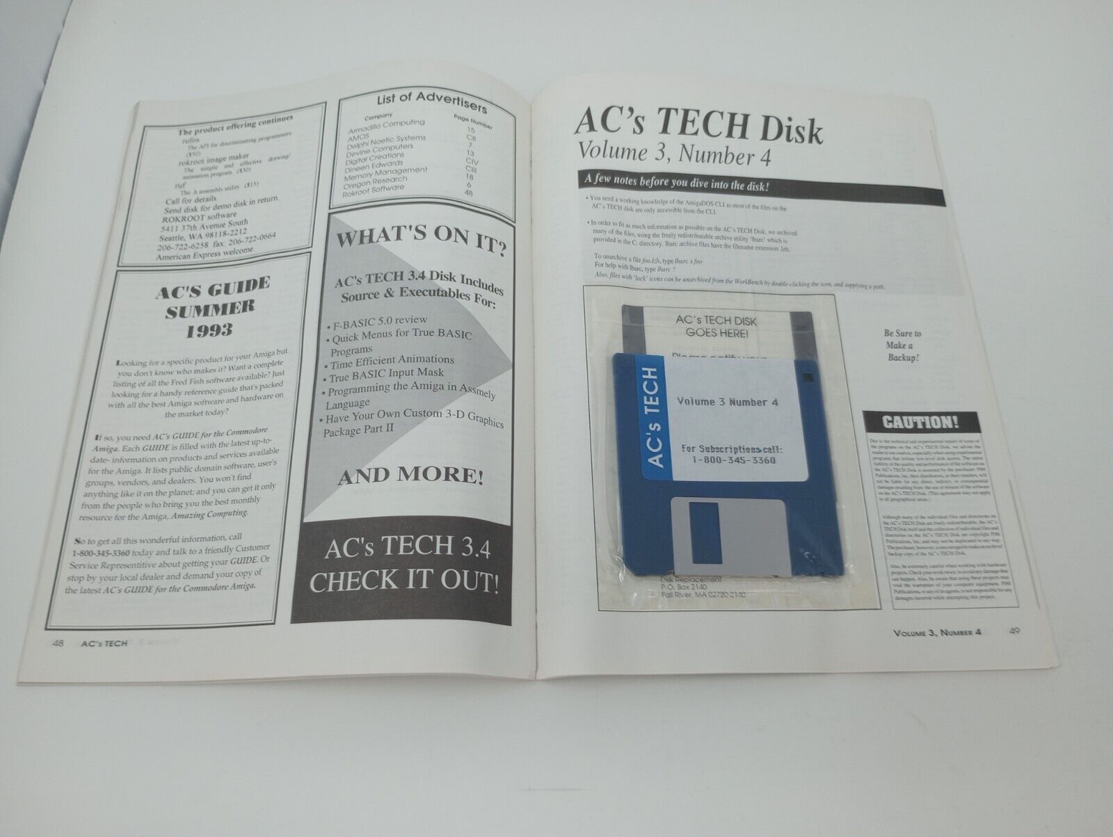 RARE Vintage AC\'s Tech Amiga Magazine Volume 3, Number 4 w/ Sealed Disk 