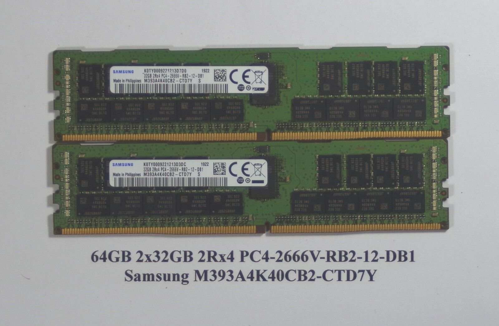 64GB 2X32GB 2Rx4 DDR4 PC4-2666V Server Memory - SAMSUNG M393A4K40CB2-CTD7Y