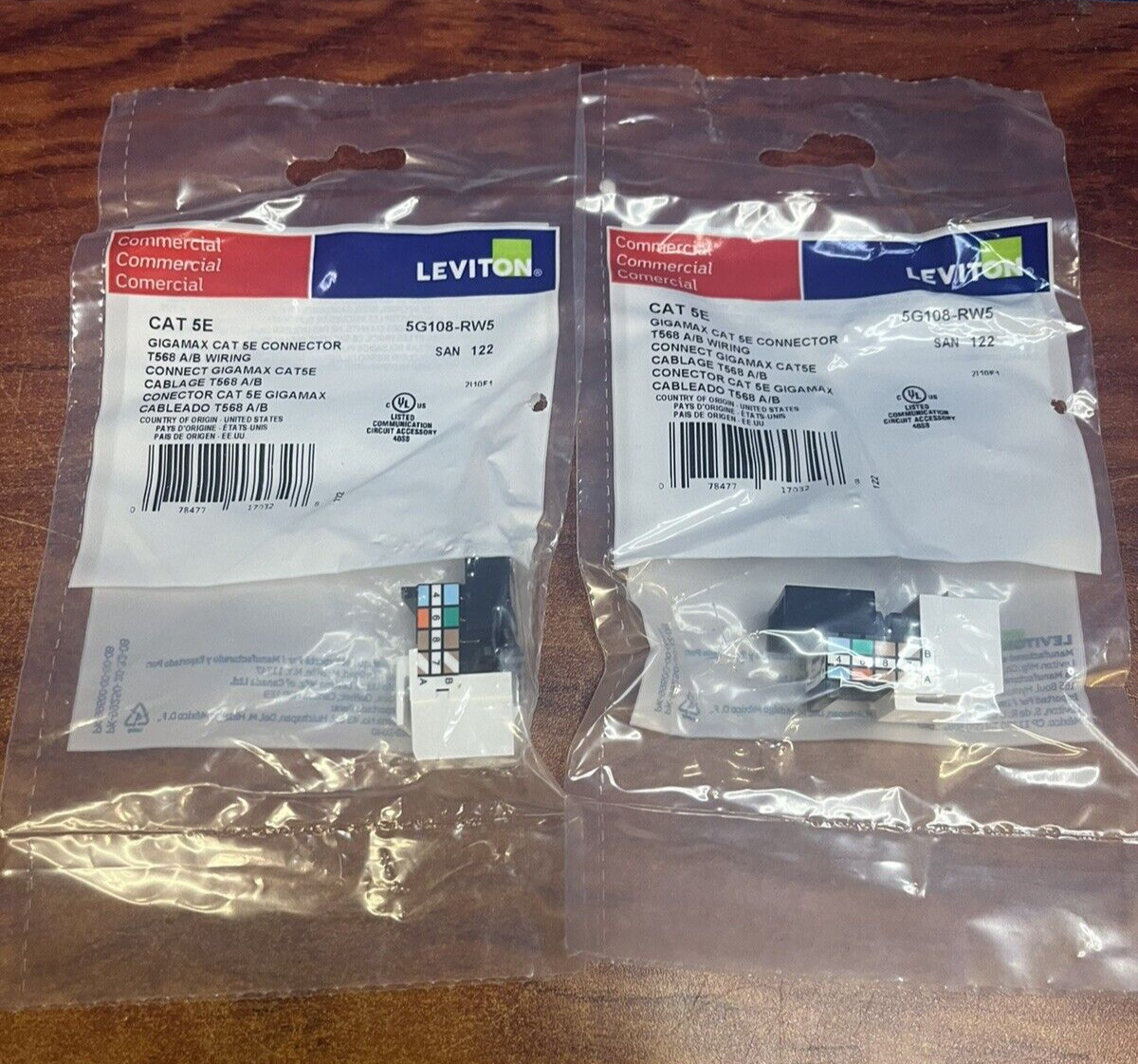 (2) Leviton 5G108-RW5 Gigamax Cat 5E Connector T568 A/B Wiring White