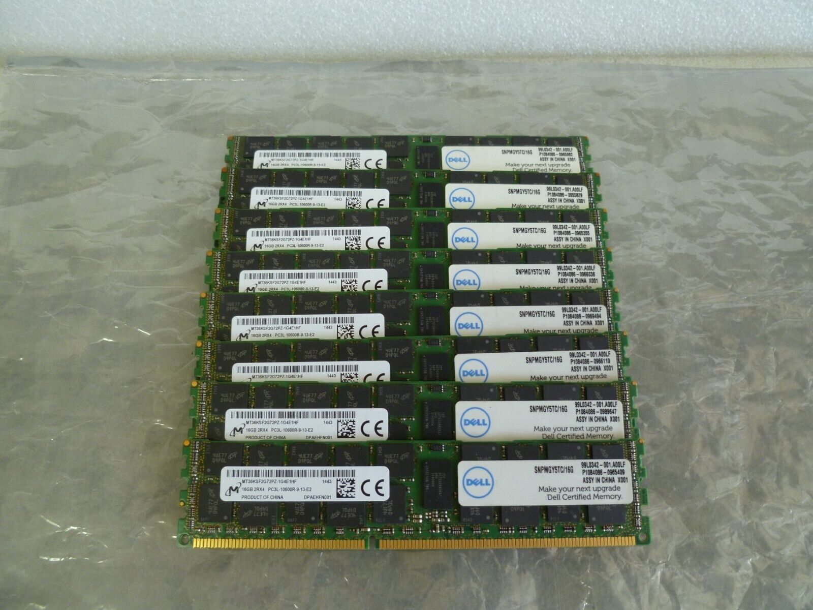 LOT OF 8 DELL/MICRON 16GB 2RX4 PC3L-10600R SERVER MEMORY