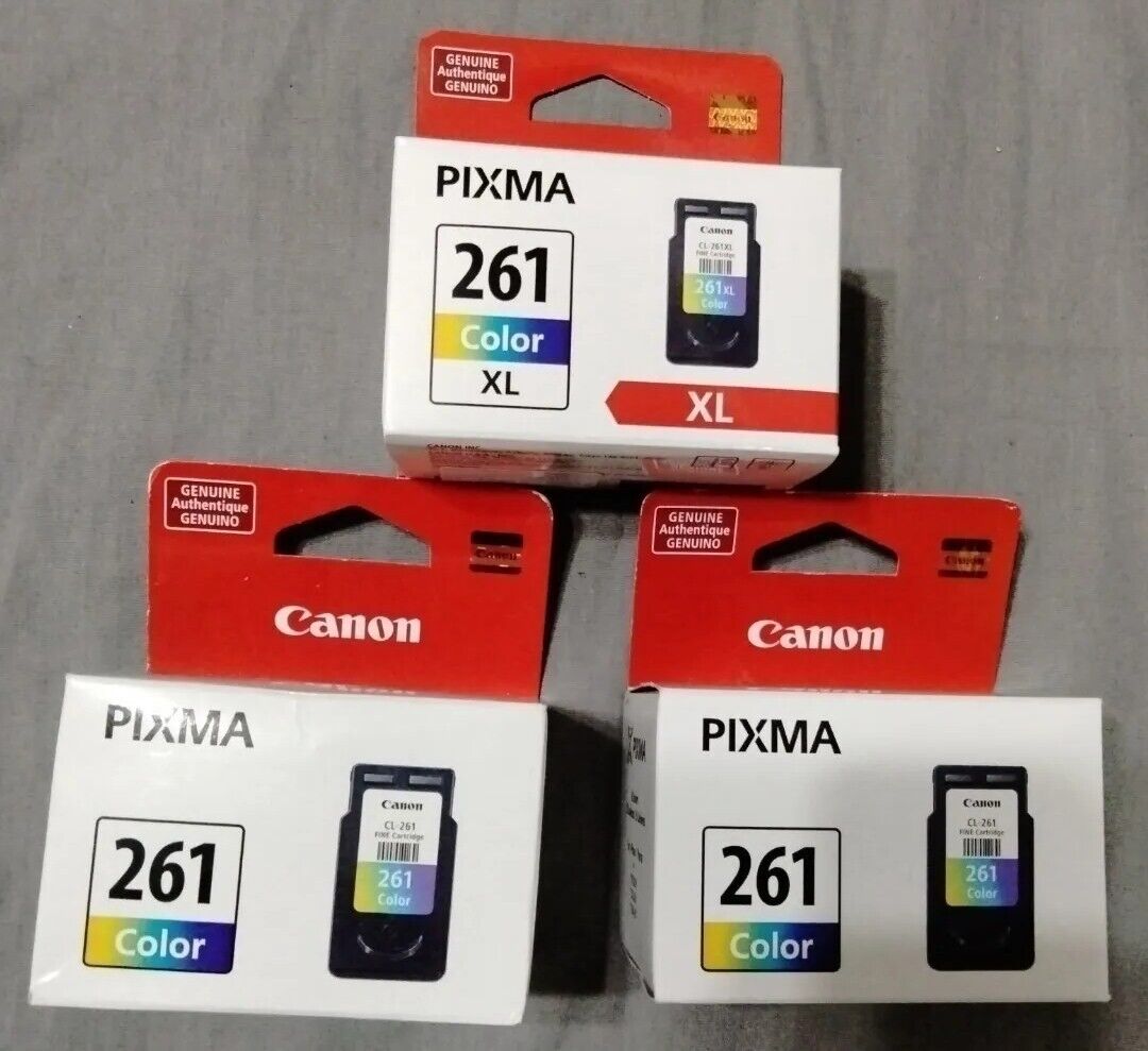 3 Canon Pixma 261 Color FINE Ink Cartridges Two CL-261 Standard & One 261XL 