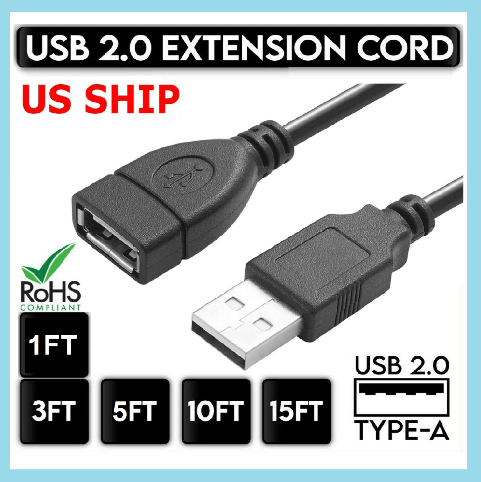 LOT USB 2.0 3.0 Extension Extender Cable Cord A Male to Female 1-16FT HIGH SPEED