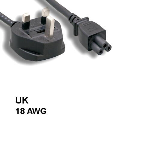 6 feet 18AWG UK 3 Prongs AC Power Cord IEC-60320 C5 to BS1363 with Fuse BSI 250V