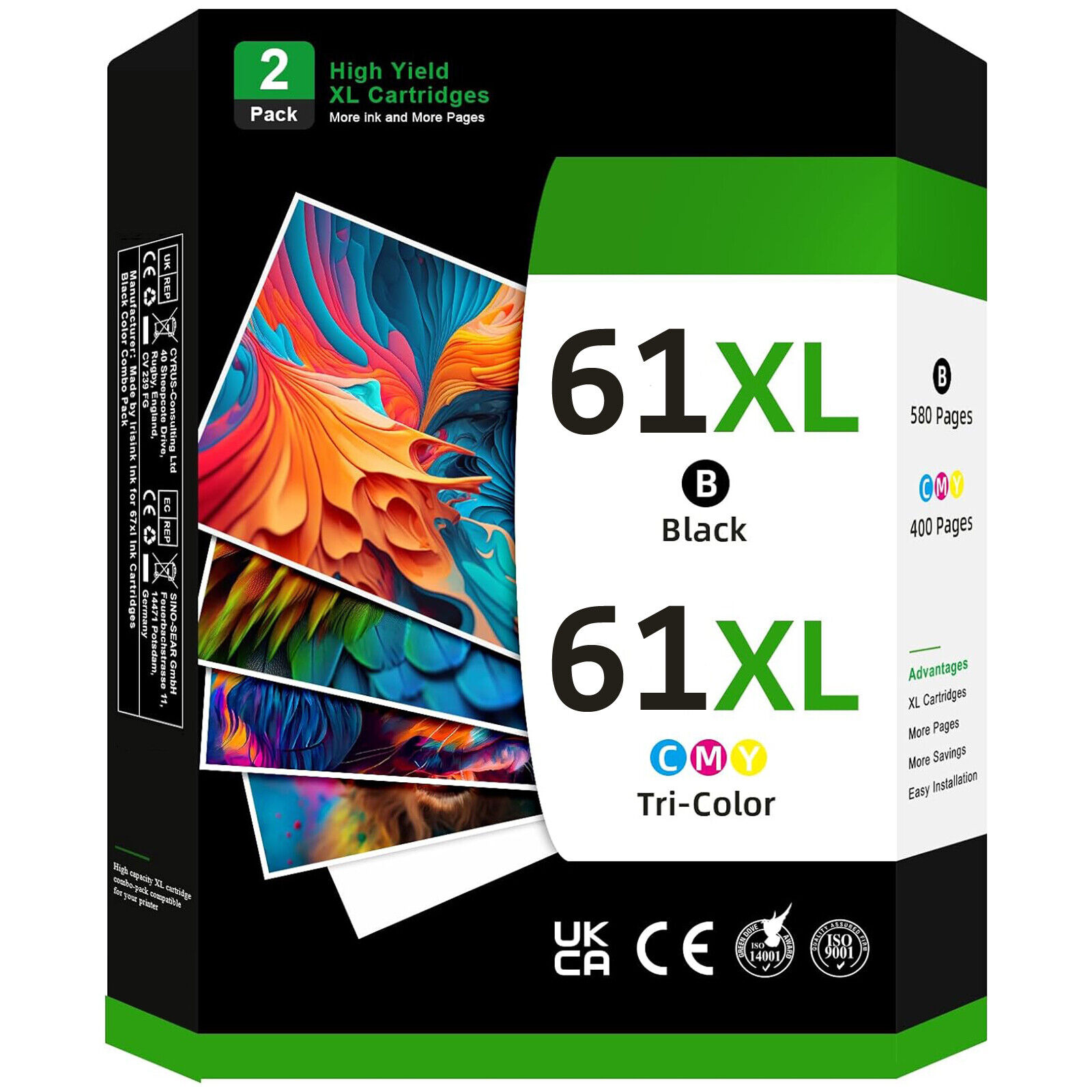 2PK #61XL XXL Ink Cartridge Combo For HP 61XL ENVY 4500 4501 4502 4504 5530 5535