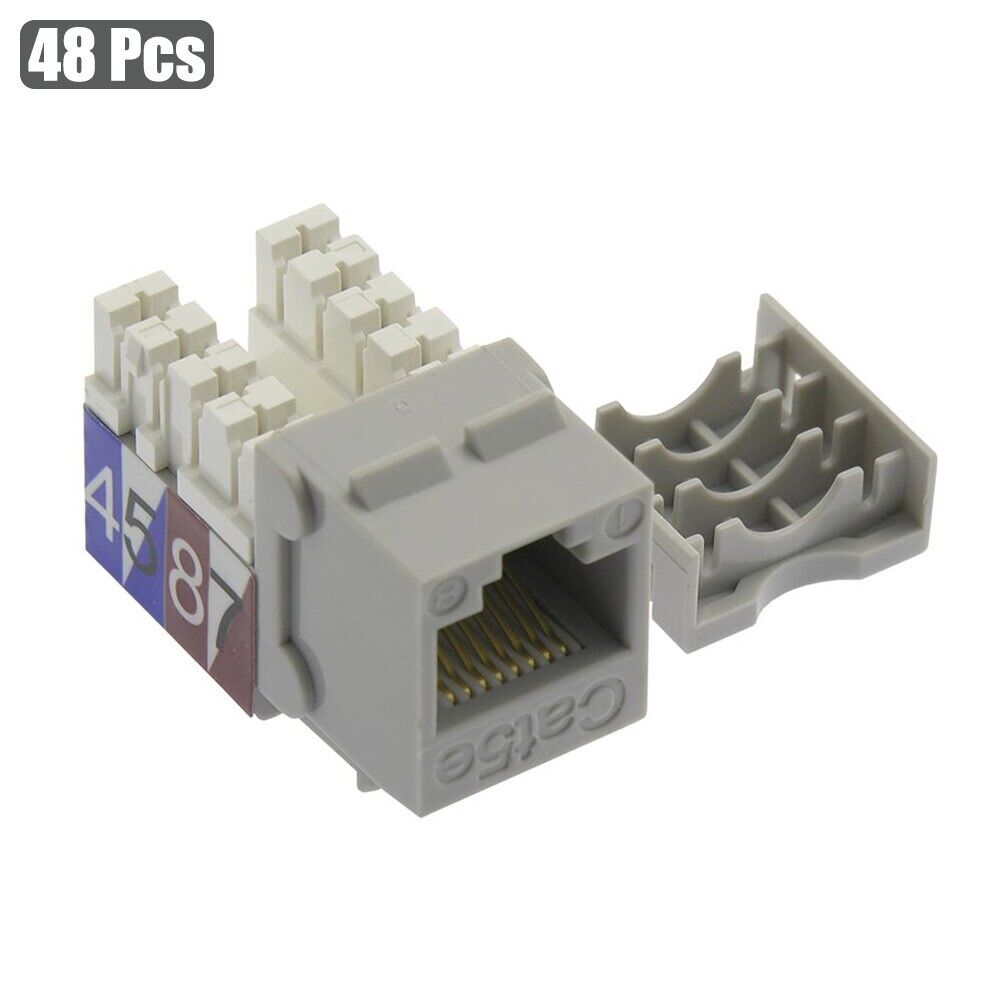 48 Pcs Cat5E RJ45 Ethernet LAN Network Keystone Jack 110 Punch Down Snap-in Gray