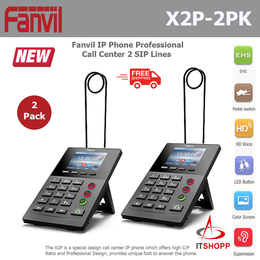 Fanvil X2P Call Center 2 SIP Lines IP Phone with PoE and Color Display (2 Pack)