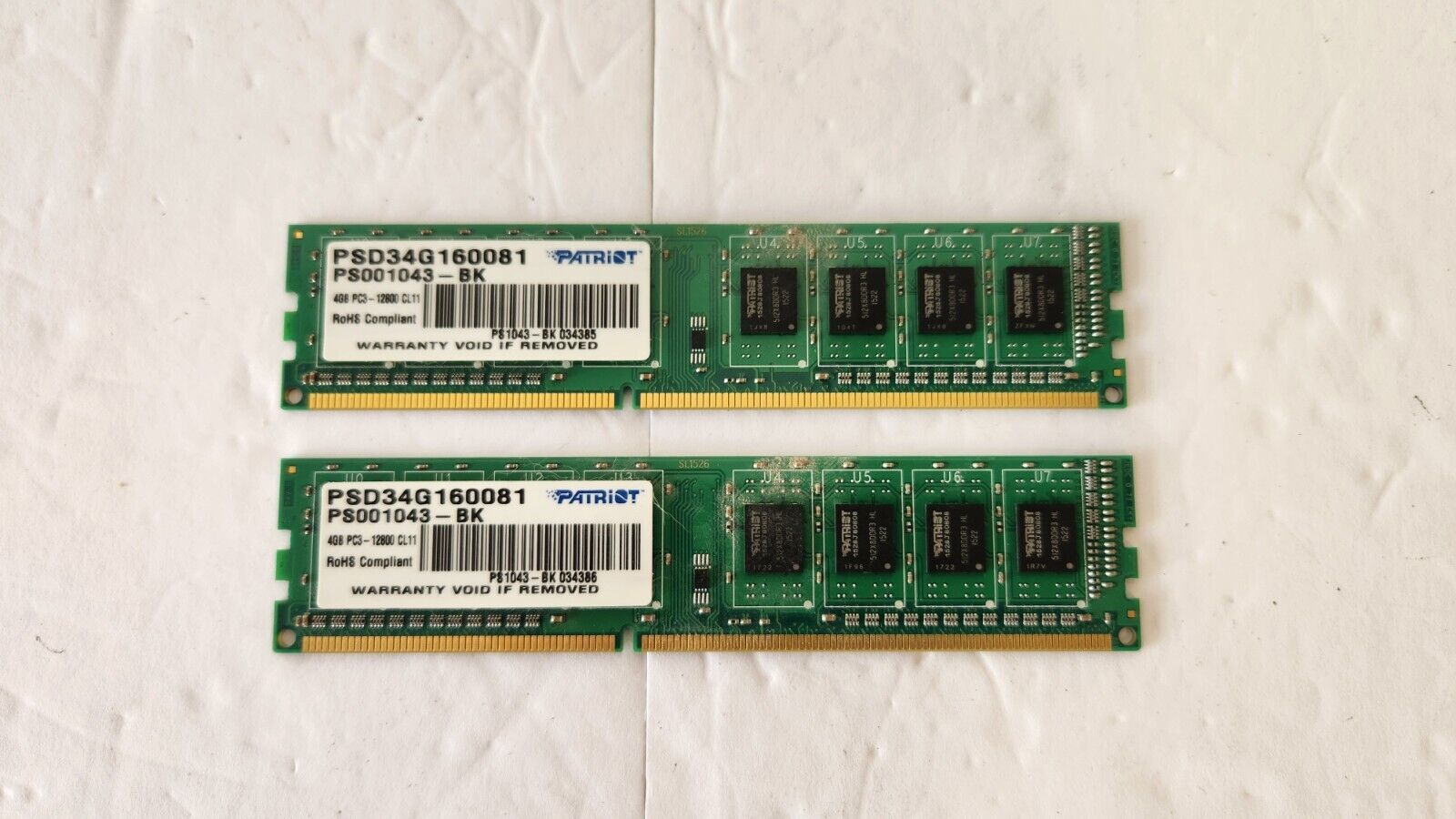 *LOT* (2) Patriot 4GB DDR3 PC3-12800 PSD34G160081 Memory RAM *USED*