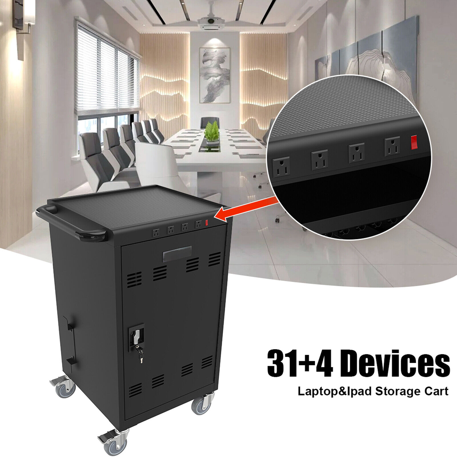 35 Device Mobile Charging Cart Storage Cabinet With Lock Key 2 Locking Casters