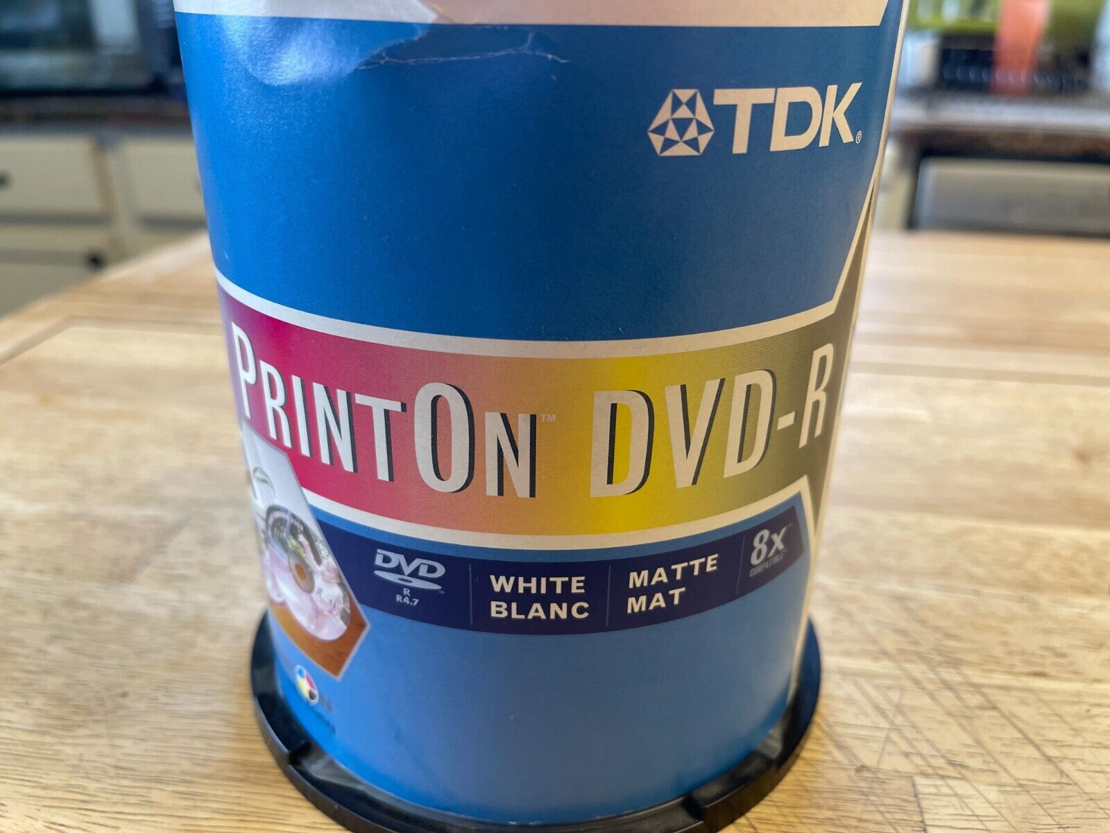TDK PrintOn DVD -R 4.7GB 8X Compatible Single-Sided Recordable 100-Disc Spindle
