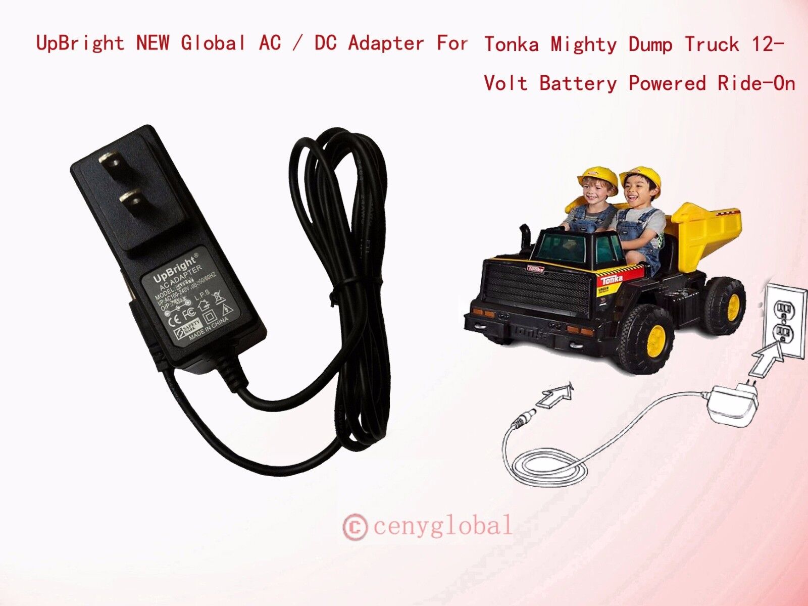 AC Adapter For Tonka Mighty Dump Truck 12-Volt Battery Powered Ride On Charger