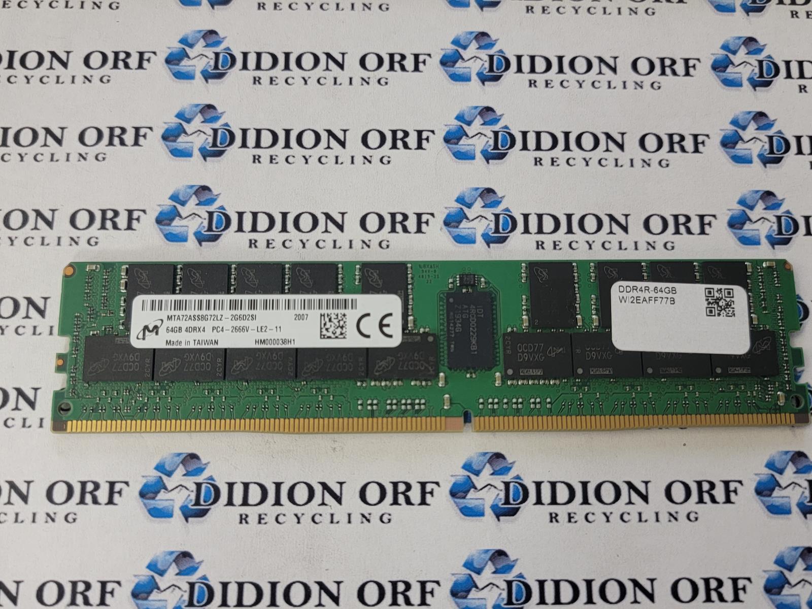 MICRON 64GB DDR4 SERVER RAM 2666V RECC 4DRx4 MTA72ASS8G72LZ-2G6D2QG SKU 7370