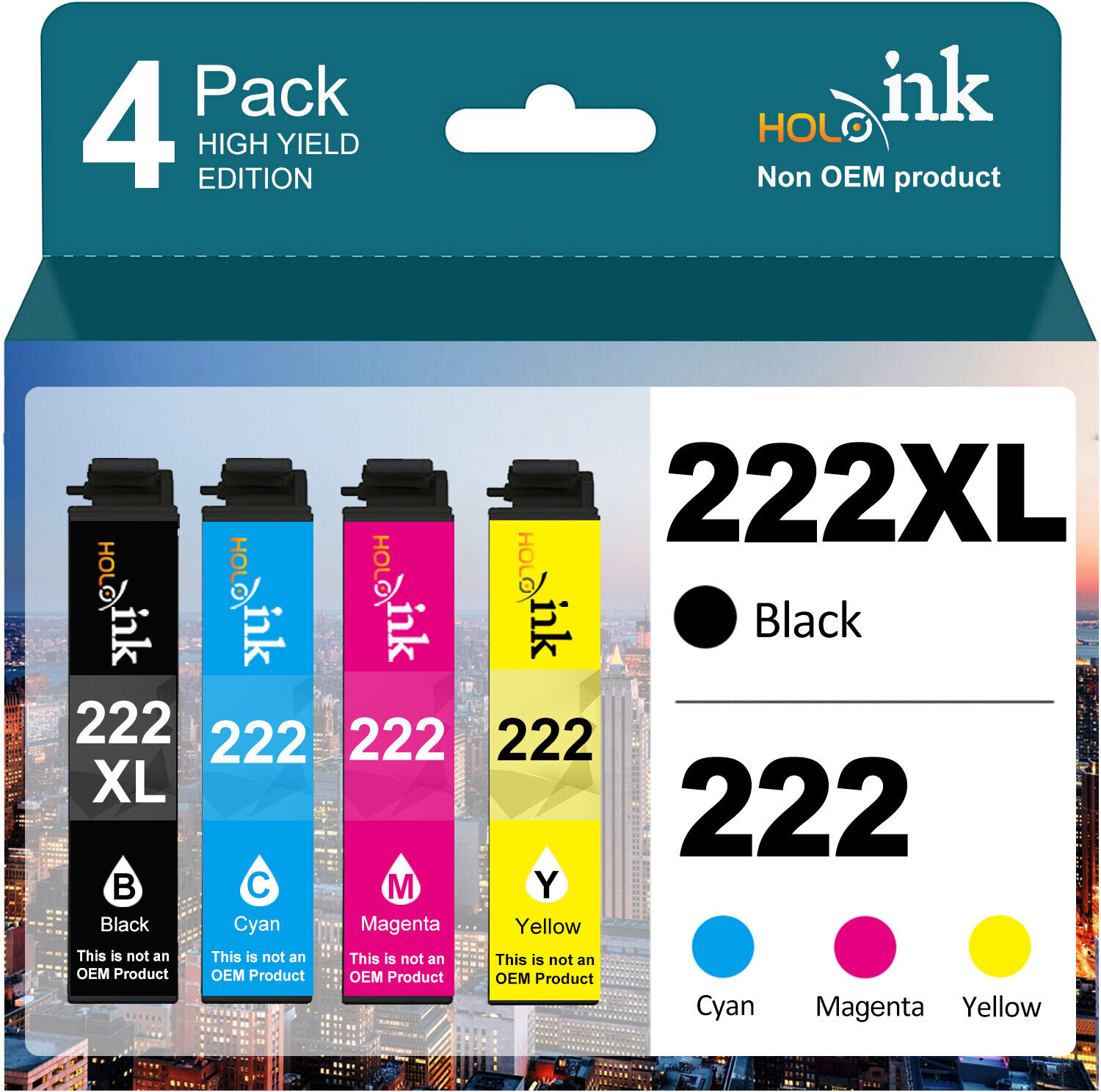 4PK 222XL Ink Cartridge for Epson 222 Expression Home XP-5200 Workforce WF-2960 
