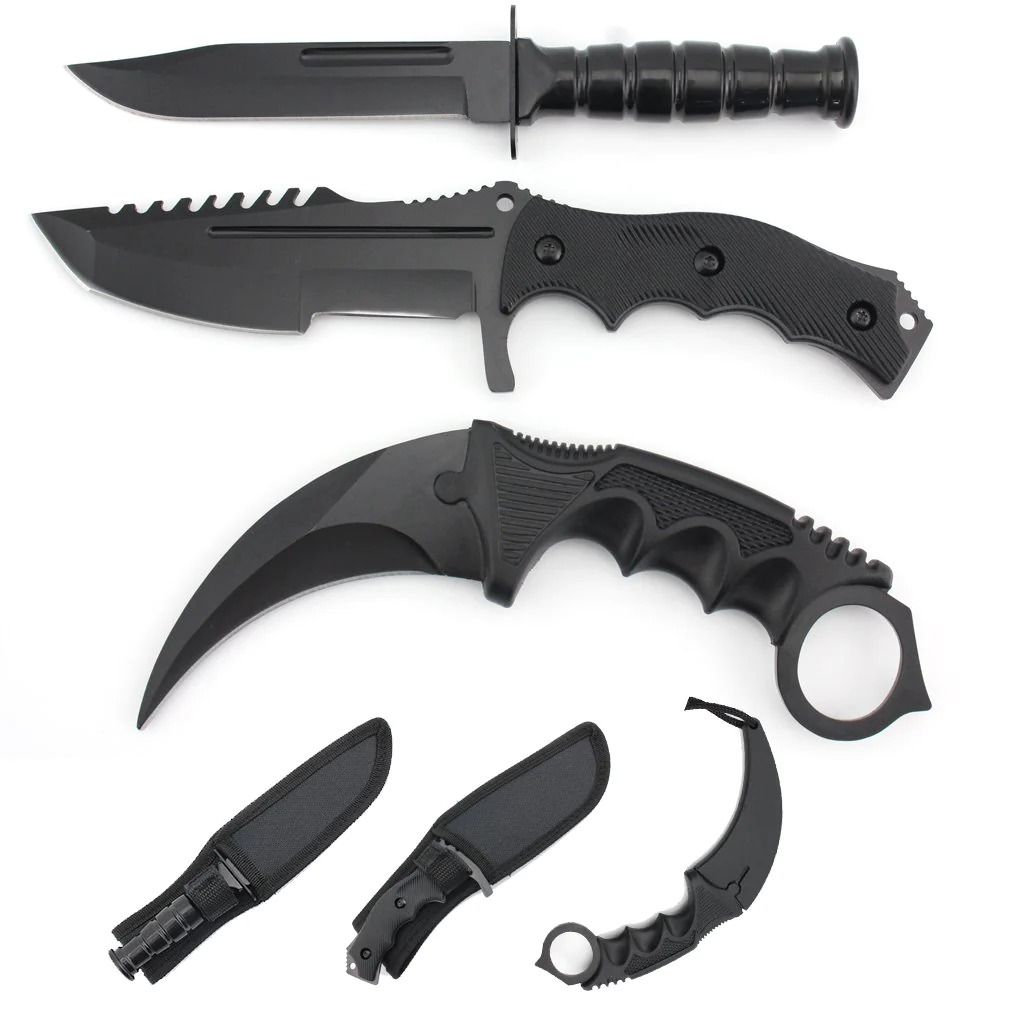3pc Tactical Knife Set. Black