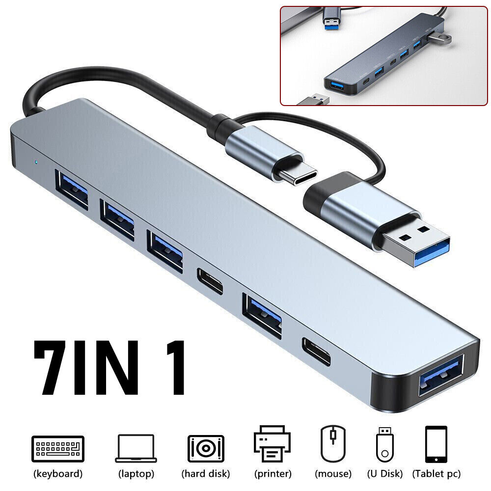 7 in 1 Multi-port Type C To USB-C 4K HDMI Adapter USB 3.0 Cable Hub For Macbook