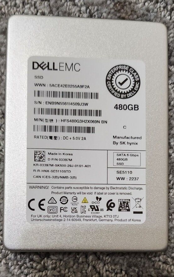 Dell EMC 3397M SK Hynix HFS480G3H2X069N SE5110 480GB SATA 6Gbps 2.5