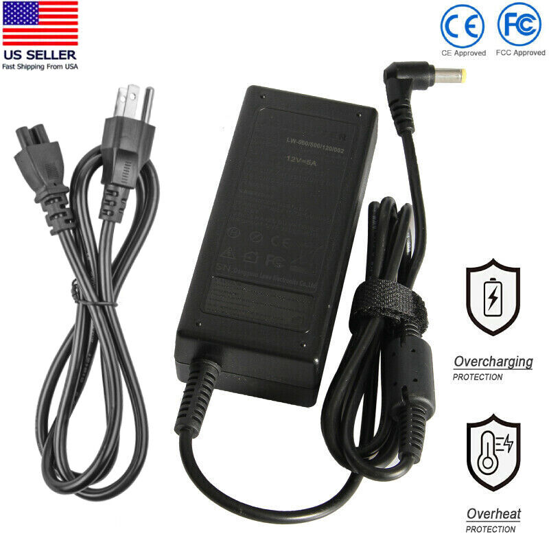 Power Supply Adapter Charger For 12V Volt 5A(max) LCD LED HD TV DVD Power Cable