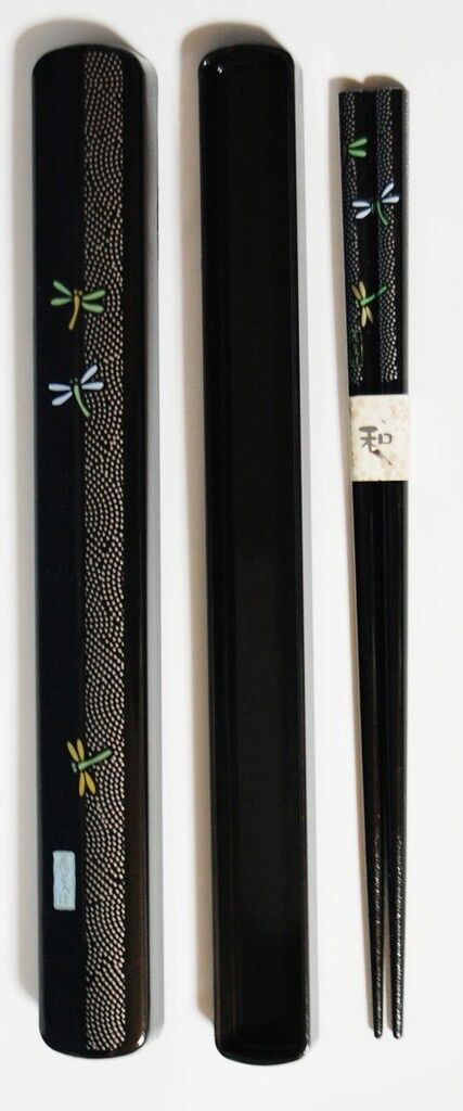 Black Japanese Travel Chopsticks with Case Dragonfly S-3689