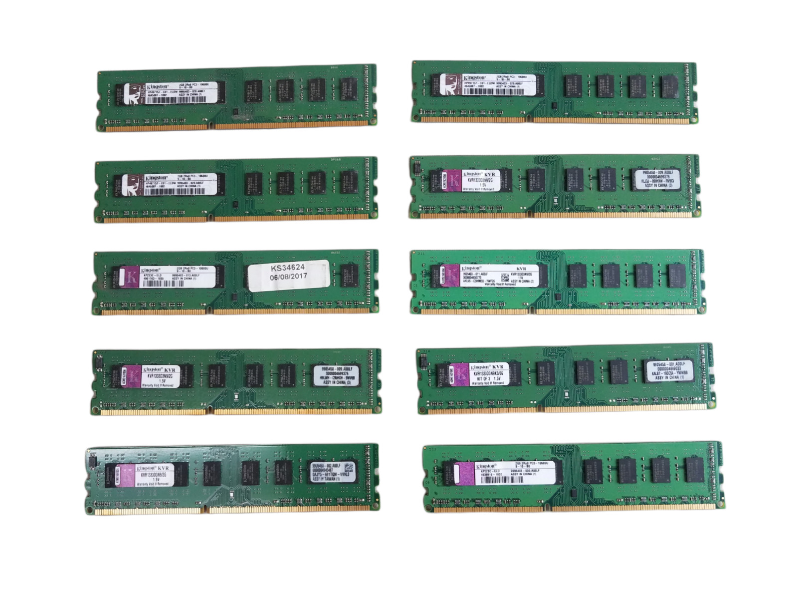 Lot of 20GB(10x2GB) Kingston KP223C-ELD 2Rx8 PC3-10600U Non-ECC Desktop RAM 