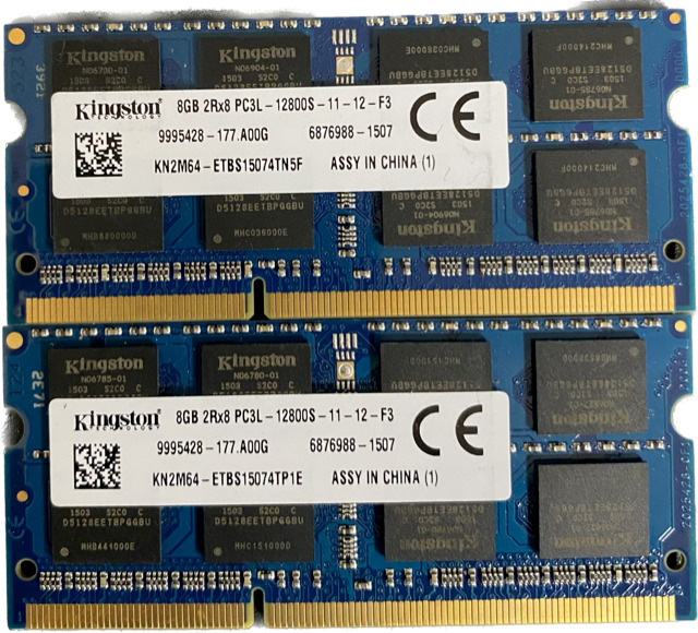 Lot of 2 Kingston 8GB 2Rx8 PC3L-12800S KN2M64 Laptop RAM