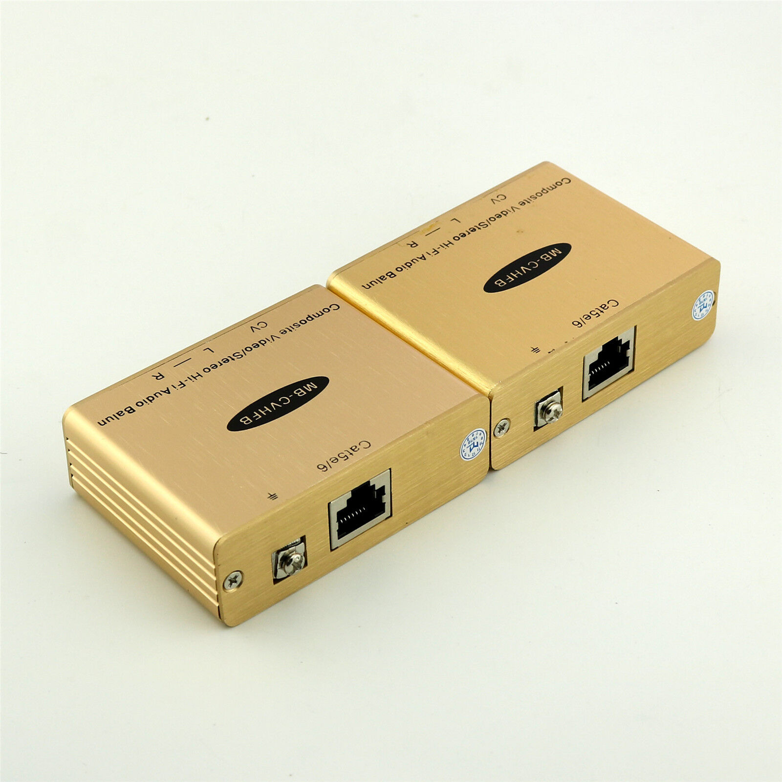 1pair Composite Video/Stereo Hi-Fi Audio Balun Extender Over RJ45 Cat5e/6 Golden