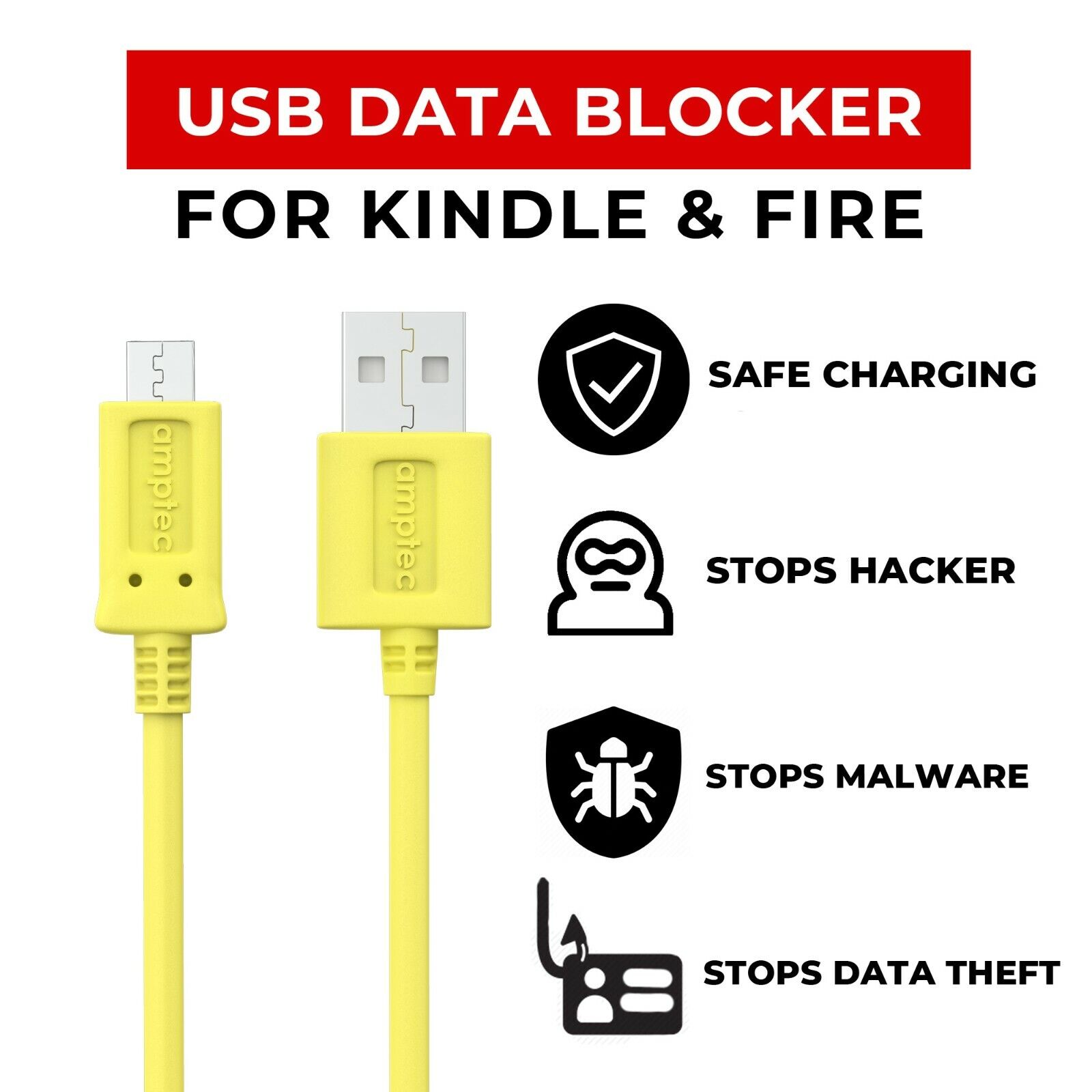 AMAZON KINDLE FIRE CHARGING CABLE - Fast Charger with Data Blocker 