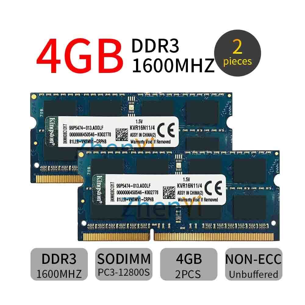Kingston 8GB 2x 4GB 1600MHz PC3-12800S KVR16N11/4 SODIMM Laptop Memory SDRAM BT