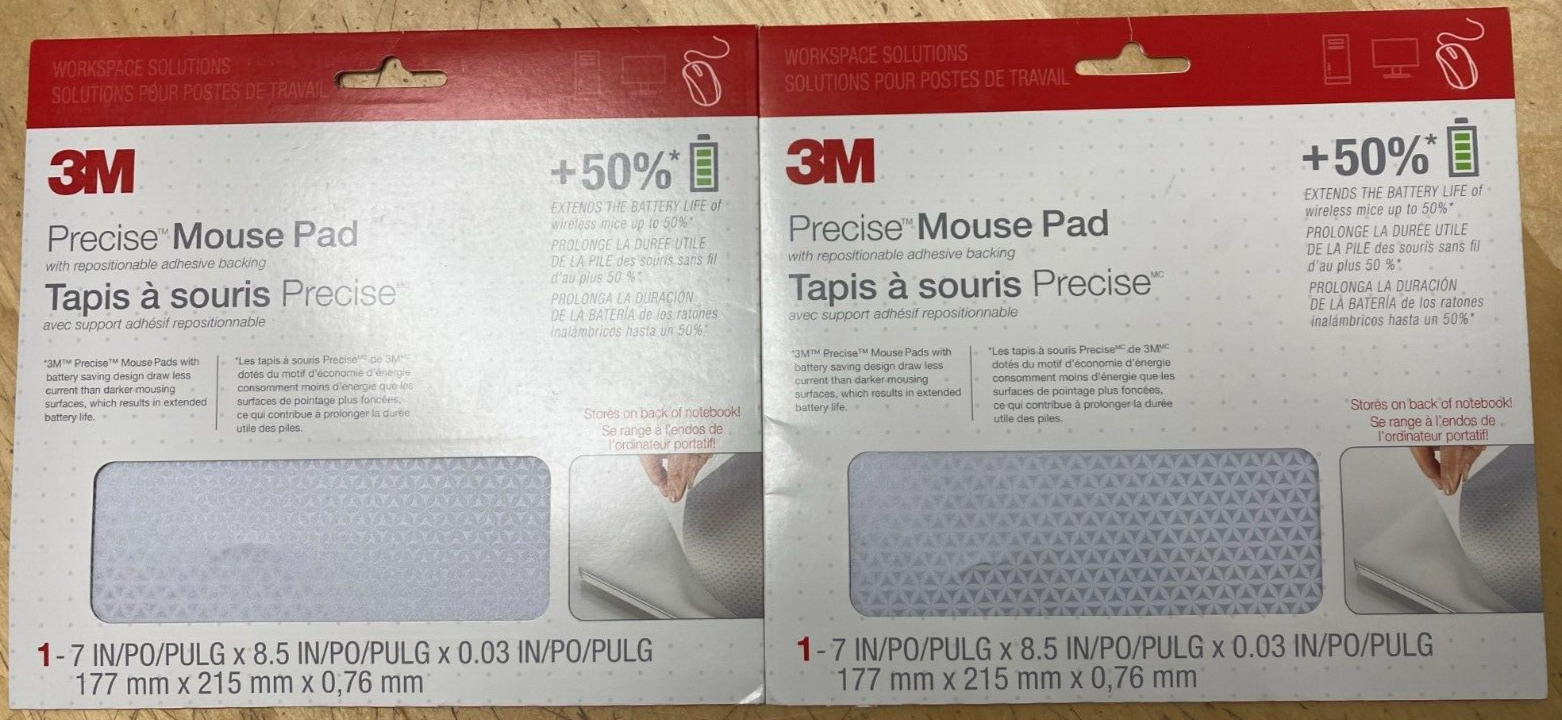 2 Set of 3M Precise Mouse Pad With Repositionable Adhesive Back, Enhances The Pr