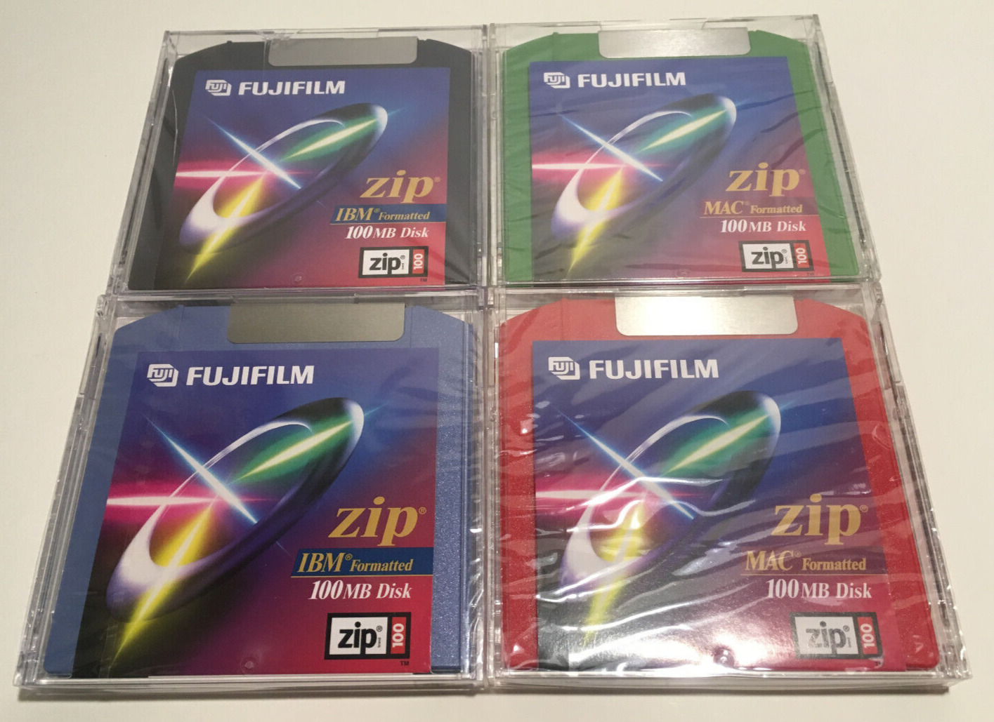 FujiFilm 100MB Zip Disk Color IBM Formatted Mac Compatible Lot of 4 (See Pics)