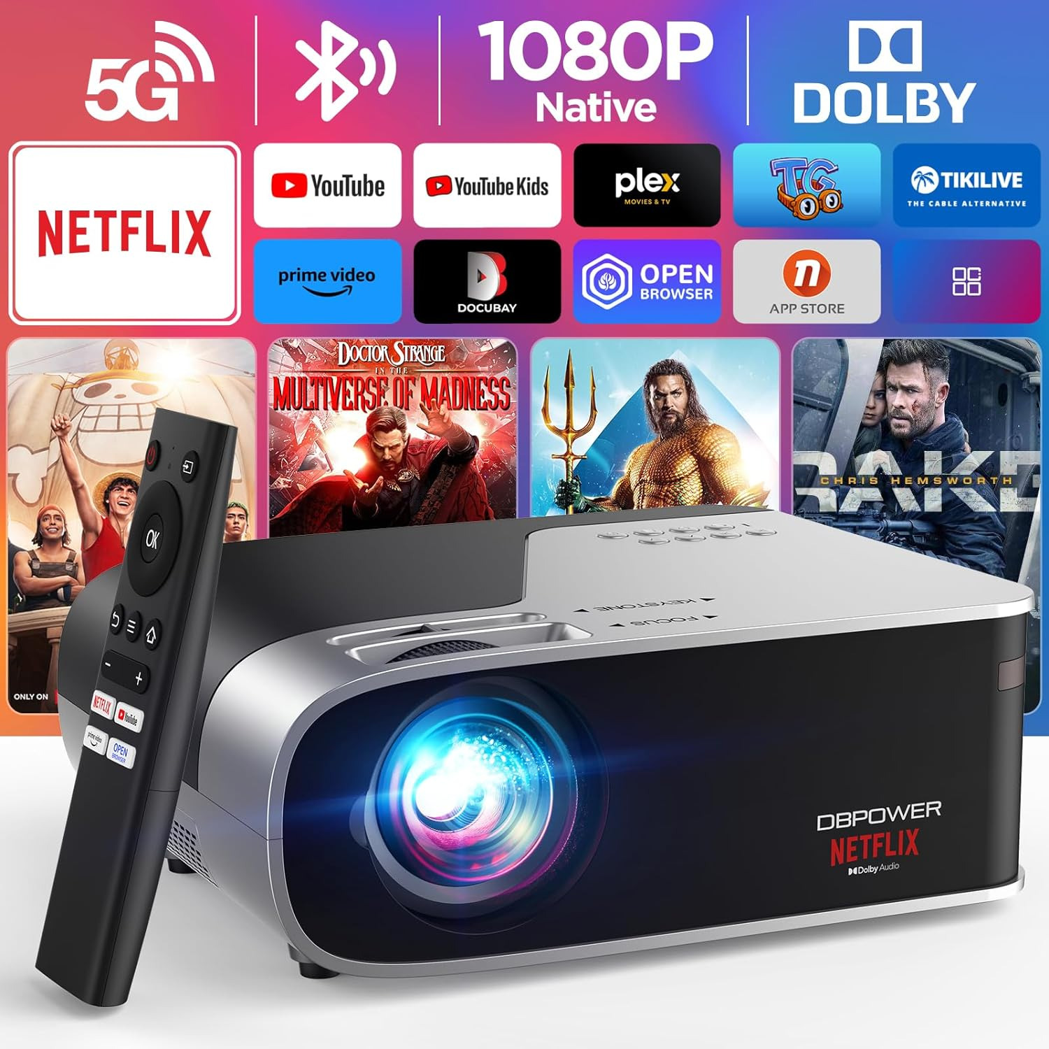 Movie Projector 5G Wifi Bluetooth1080P Built-In Netflix 4K with Dolby Audio 