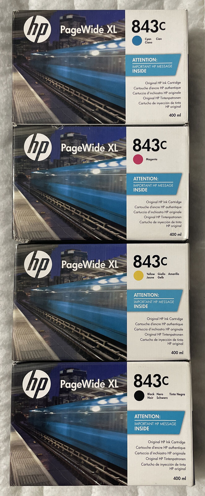HP 843C Black Cyan Magenta Yellow PageWide XL Ink C1Q65A C1Q66A C1Q67A C1Q68A