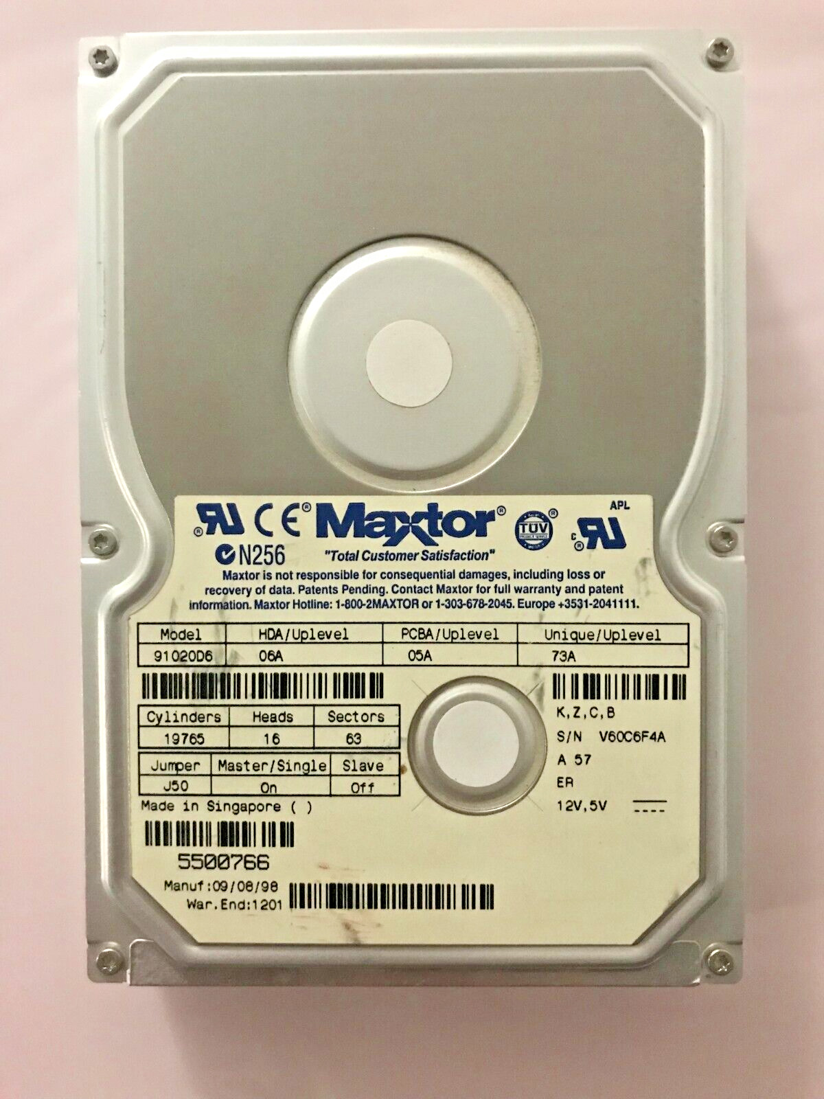 Maxtor 10GB VINTAGE Hard Drive 91020D6