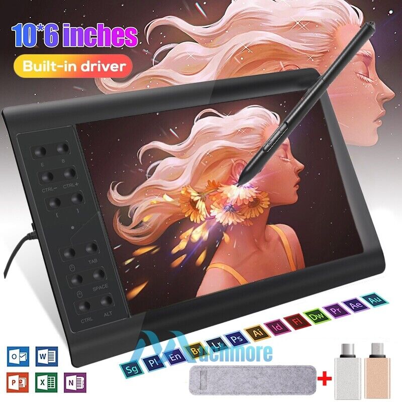 10x6 inch HD Digital Graphic Drawing Tablet with Screen Pen Display 22 Shortkey