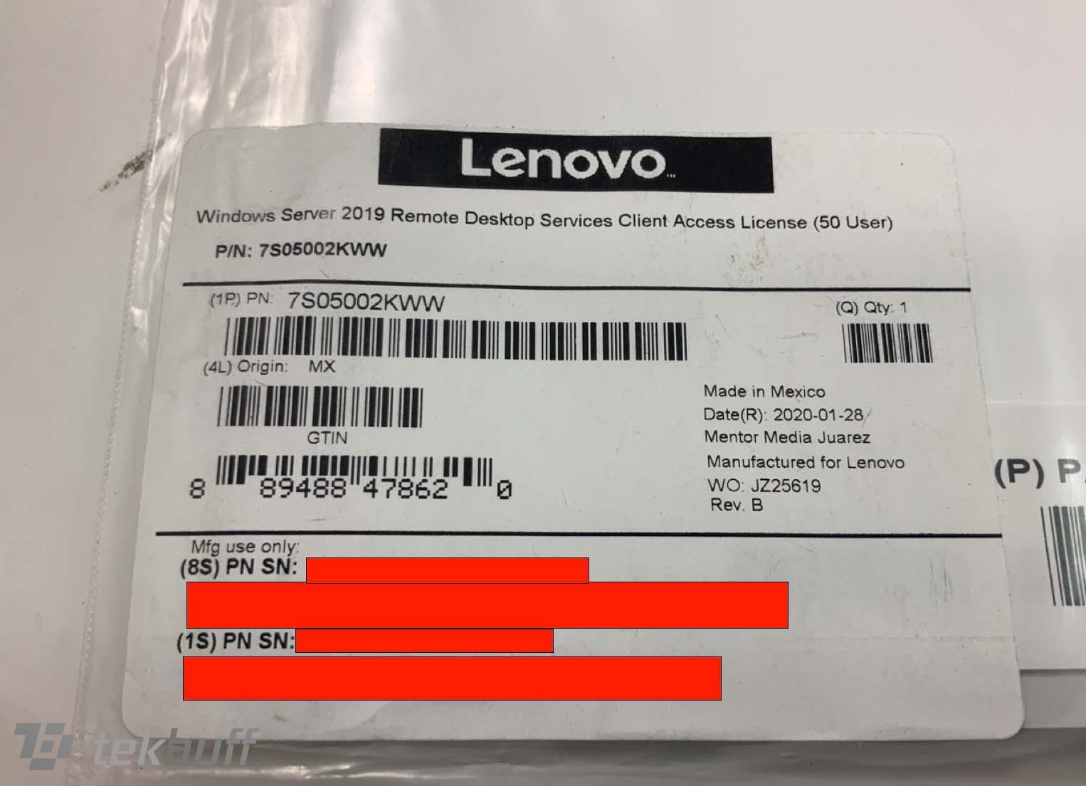 Lenovo Microsoft Windows Server 2019 License - 50 RDS User CALs - 7S05002KWW