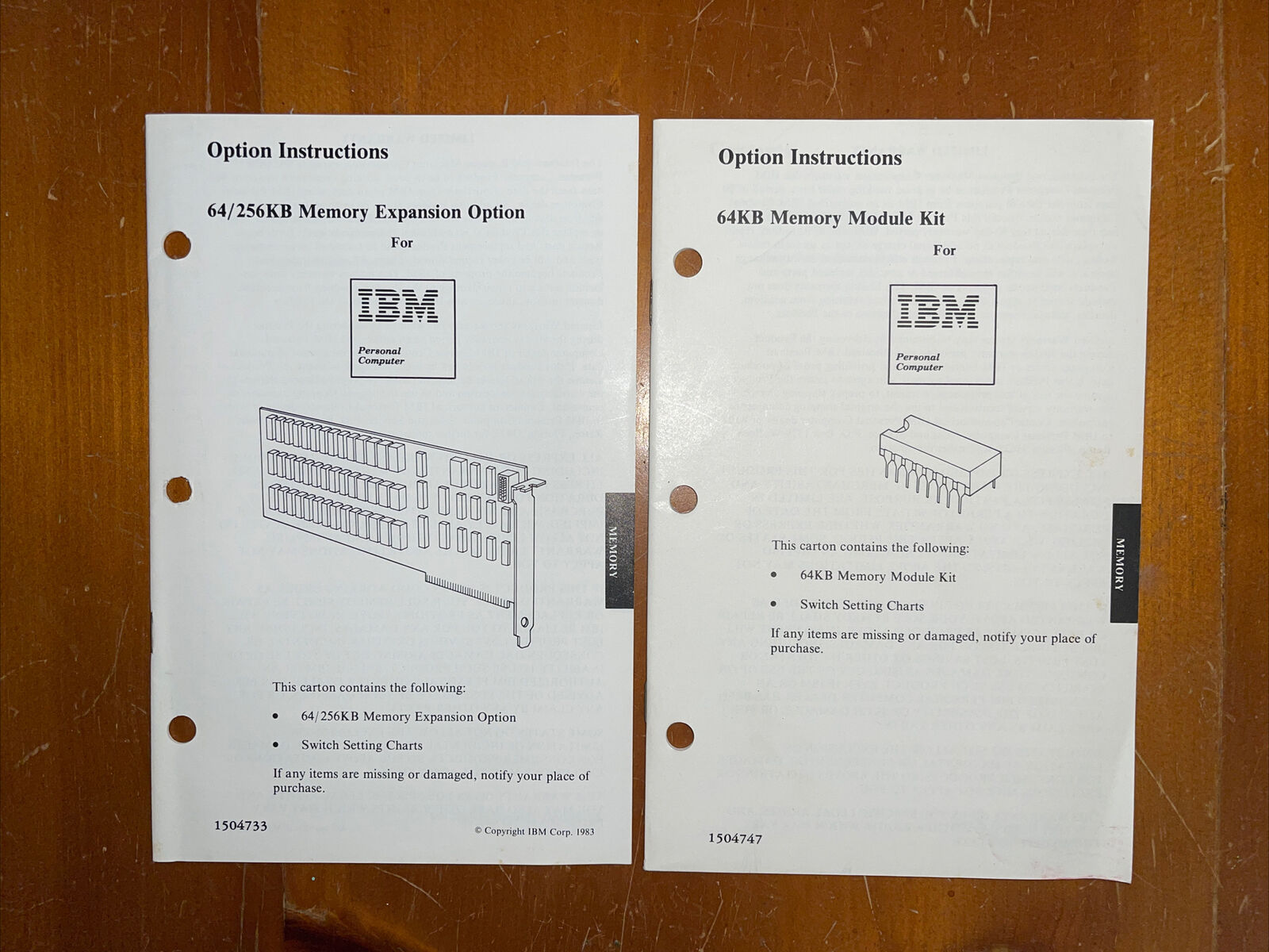 Vintage 1983 IBM Instructions 64/256KB Memory Expansion And 64K Memory Module